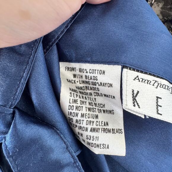 Vintage Hand Beaded Floral Silver and Blue Button Vest - Picture 6 of 7